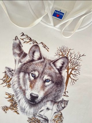 Sudadera Con Capucha Blanca Y Lobos Safon