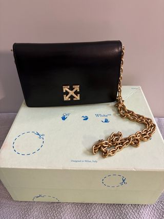 Borsa Off-White Pelle Nera Dettagli Oro