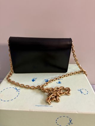 Borsa Off-White Pelle Nera Dettagli Oro