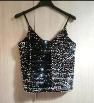Top lentejuelas negro y plateado