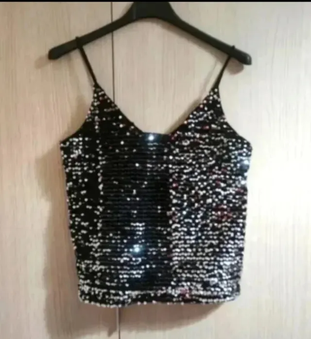 Top lentejuelas negro y plateado