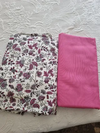 Tela huertana floral y rosa lisa 4 m de cada tela