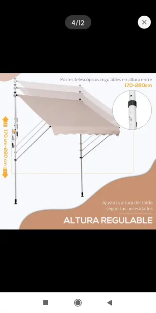Toldo retráctil manual beige 200x150x170-280cm