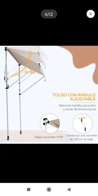 Toldo retráctil manual beige 200x150x170-280cm