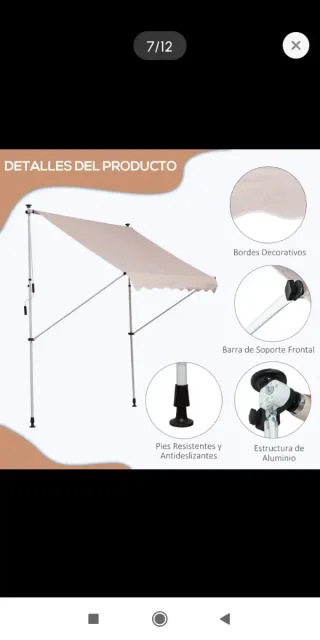 Toldo retráctil manual beige 200x150x170-280cm