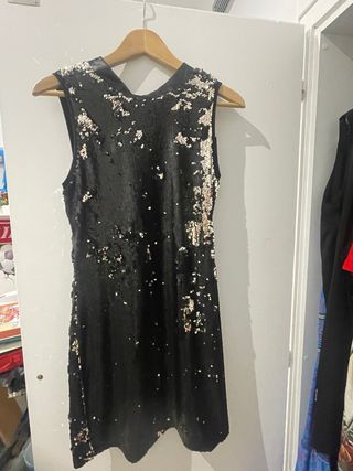 Vestido fiesta lentejuelas negro y dorado