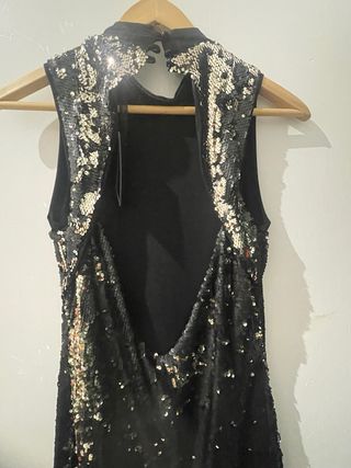 Vestido fiesta lentejuelas negro y dorado