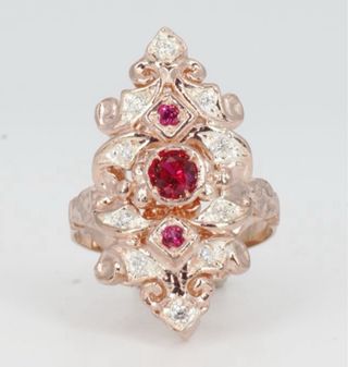 Anillo Oro Rosa Rubí Diamantes