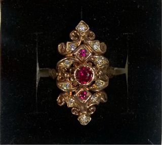Anillo Oro Rosa Rubí Diamantes