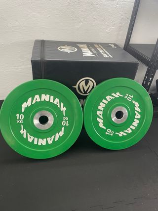 2 Discos Bumper Olímpicos MANIAK 10kg Verdes