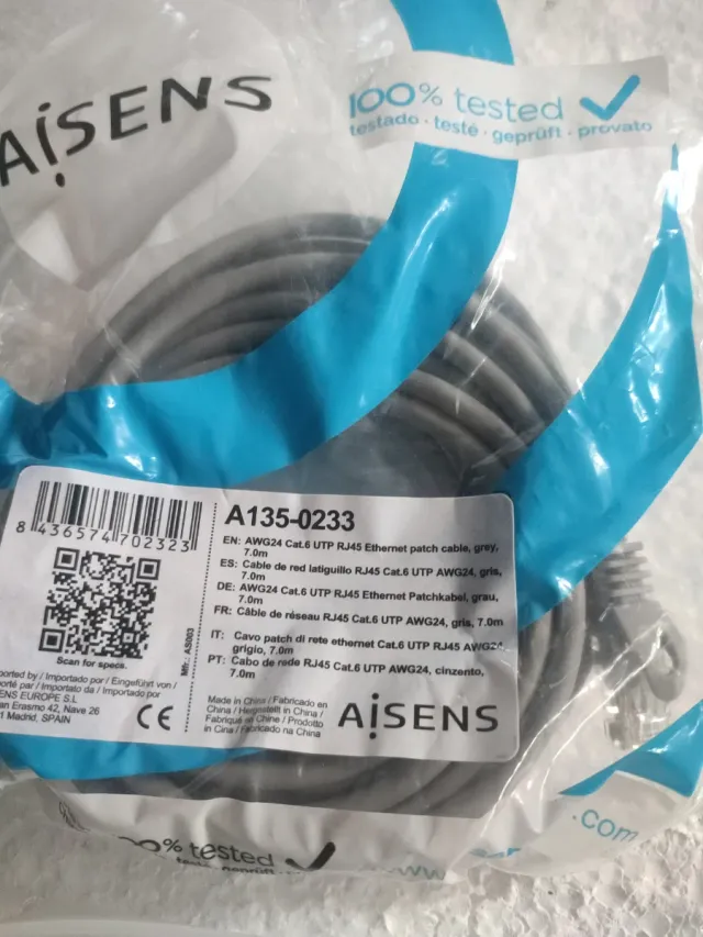 Cable Red Aisens Cat 6 UTP 7m Gris