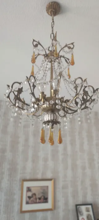 Lámpara Vintage Cobre Cristales lagrimas