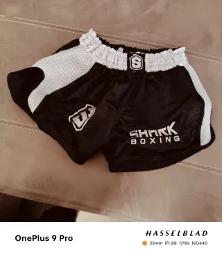Pantalón boxeo niño Shark Boxing negro/blanco