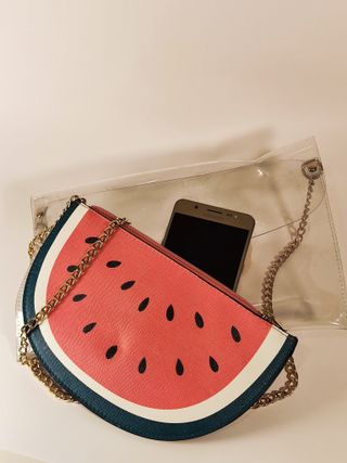 Bolso transparente fiesta sandía dorado