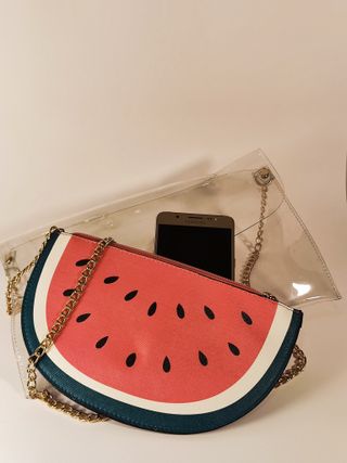 Bolso transparente fiesta sandía dorado