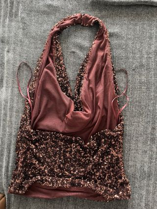 Top halter lentejuelas marrón y dorado