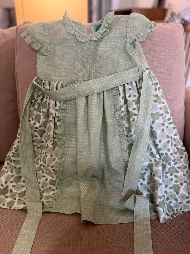 Vestito da bambina verde con fiori e pois taglia 4 anni