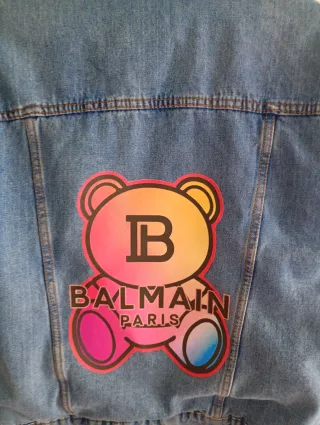 Cazadora Vaquera Balmain con Oso Multicolor