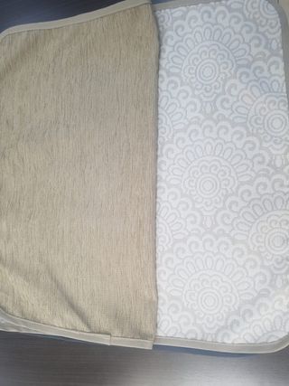 Mesa camilla tela beige y azul