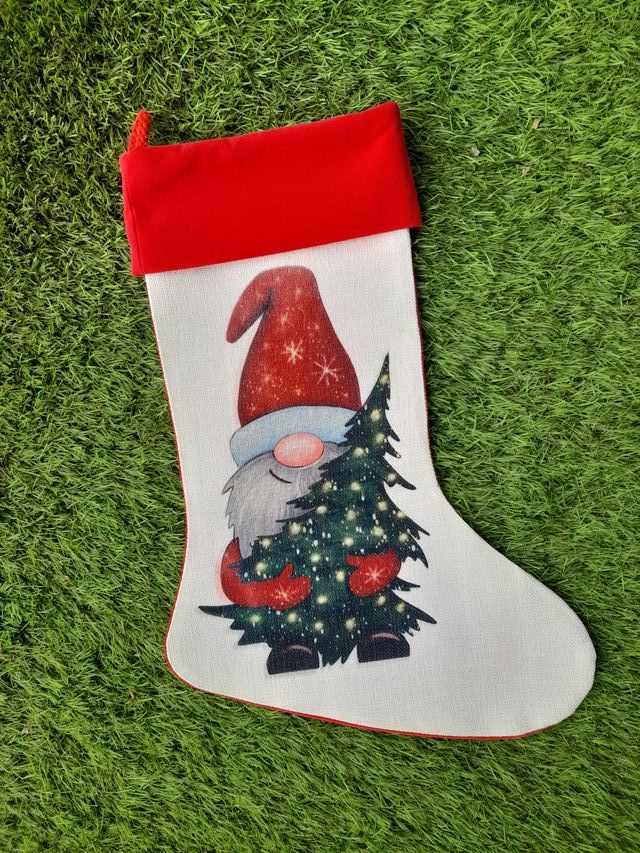 Calcetín Navideño con Gnomo y Árbol