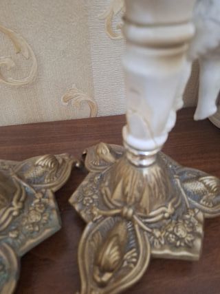 Coppia Candelabri Angioletti Porcellana Oro