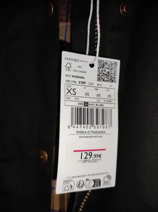 Parka Algodón Cuello Pana Talla XS