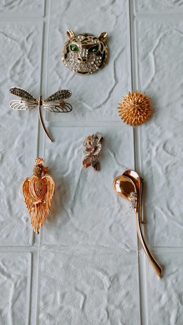 Lote 6 broches vintage oro y plata