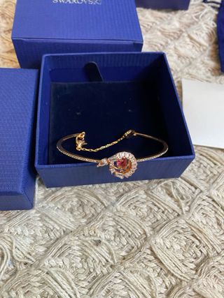 Pulsera Swarovski Corazón Rosa Baño Oro