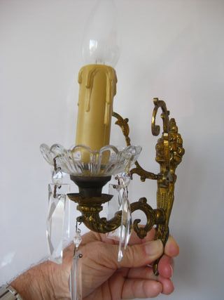 APLIQUES DE PARED VINTAGE BRONCE Y CRISTAL PAREJA