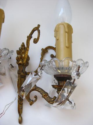 APLIQUES DE PARED VINTAGE BRONCE Y CRISTAL PAREJA