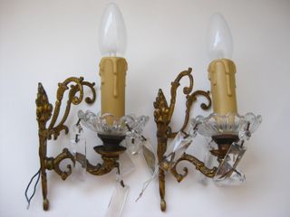 APLIQUES DE PARED VINTAGE BRONCE Y CRISTAL PAREJA