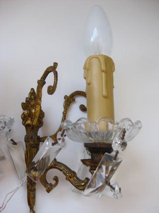 APLIQUES DE PARED VINTAGE BRONCE Y CRISTAL PAREJA