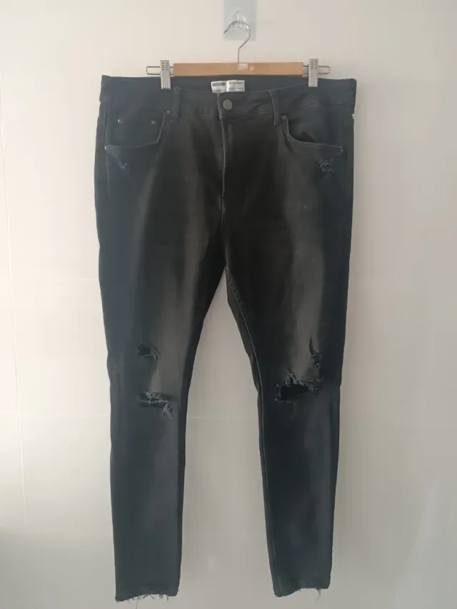 Pantalones Bershka Skinny Negros Rotos