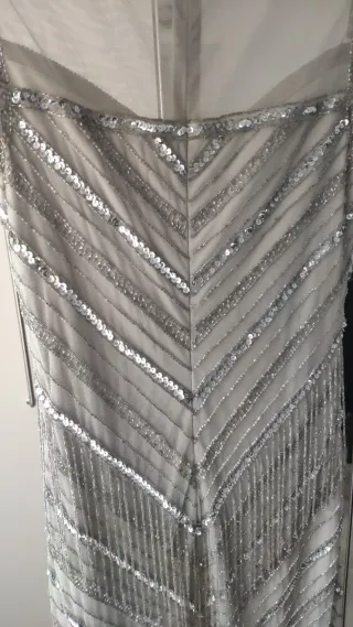 Vestido fiesta lentejuelas beige/plata