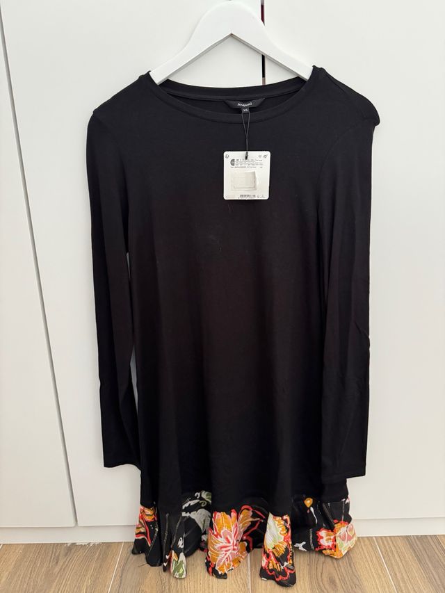 Vestido Desigual Negro Estampado 