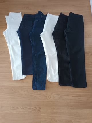 Lote de 6 pantalones (blanco, azul, negro) talla M