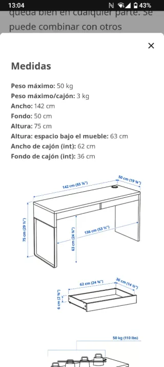 Mesa escritorio MICKE IKEA blanca