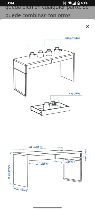 Mesa escritorio MICKE IKEA blanca