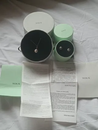 Conjunto Tous Collar y Pendientes Perlas Oso Plata