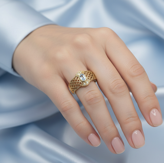 Anillo Oro 18k Aguamarina y Brillantes