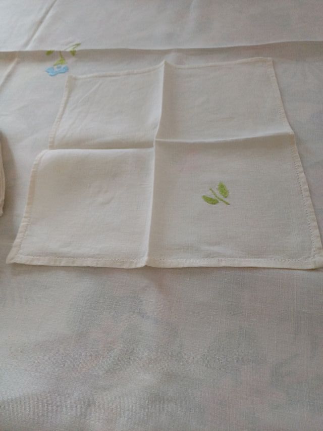 Tovaglia cotone ricamata fiori rosa e azzurri