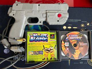 TIME CRISIS PSX+PISTOLA GUNCON+TV TUBO SANYO PS1