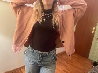 Chaqueta de lino rosa