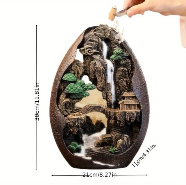 Bruciatore di incenso a cascata con paesaggio asiatico + coni