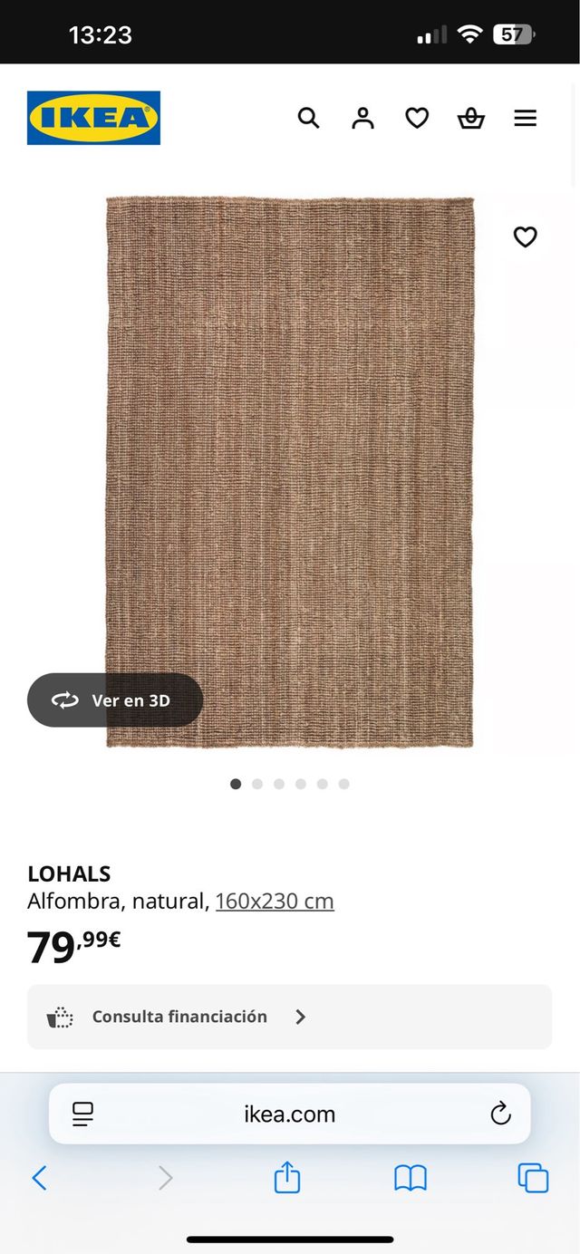 Alfombra de yute LOHALS IKEA 160x230 cm