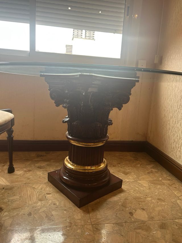 Mesa antigua madera y cristal