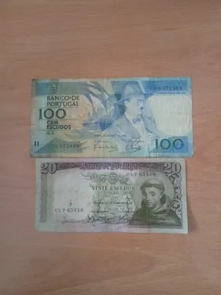Billete 100 y 20 Escudos Portugal