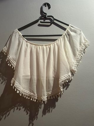 Top palabra de honor blanco con encaje