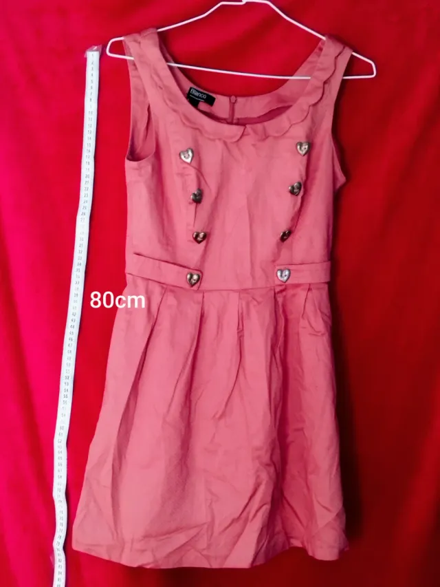 Vestido Rosa Pin-Up (Blanco): Botones Corazón M