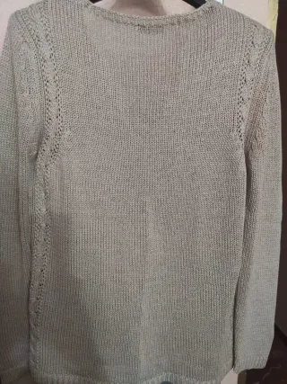 Jersey de punto V beige mujer